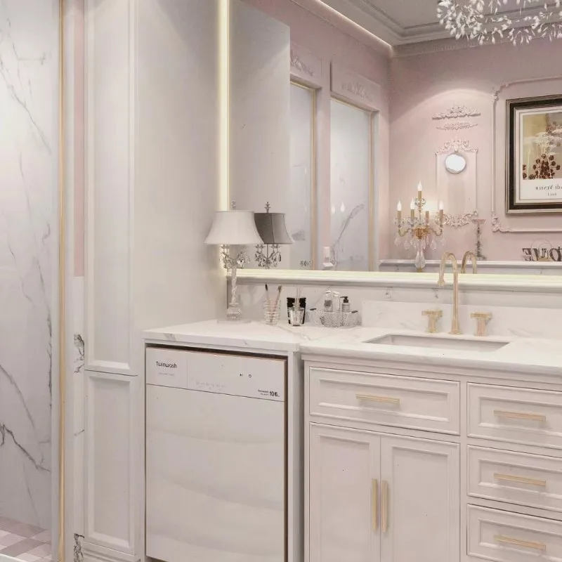 Armario integrado para lavadora de balcón, combinación de luz americana, armario de baño de lujo, lavabo de inodoro - imagen 2