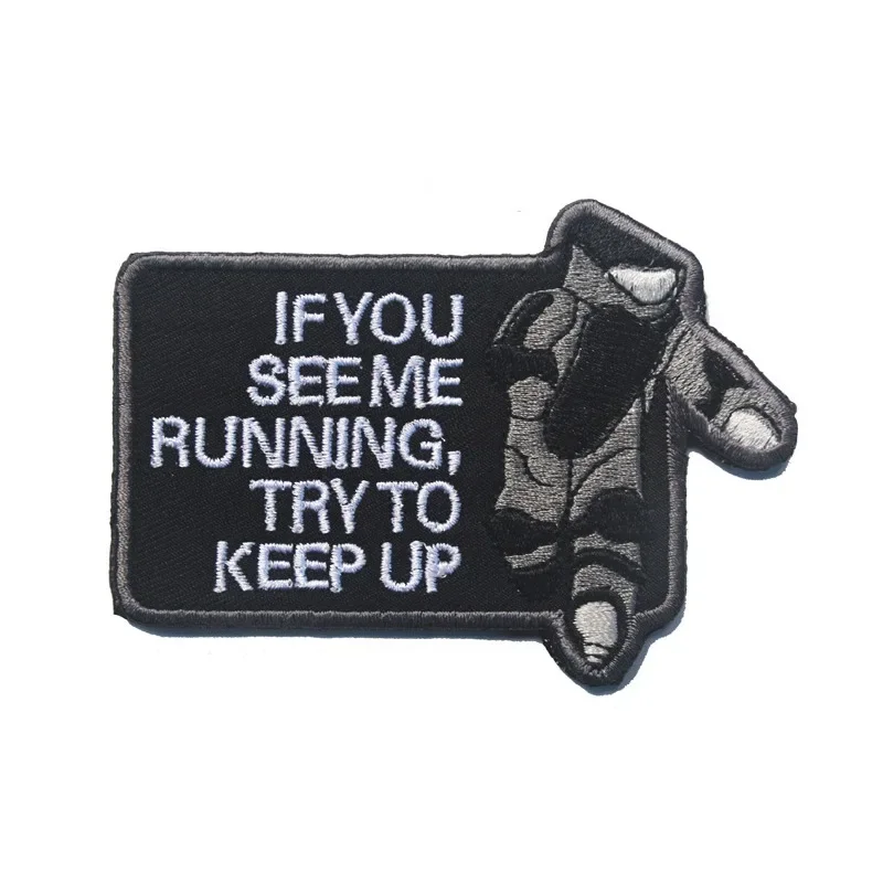 Insignia de moral EOD If You See Me Running, parche bordado de gancho y bucle, brazalete táctico, pegatina de mochila - imagen 4