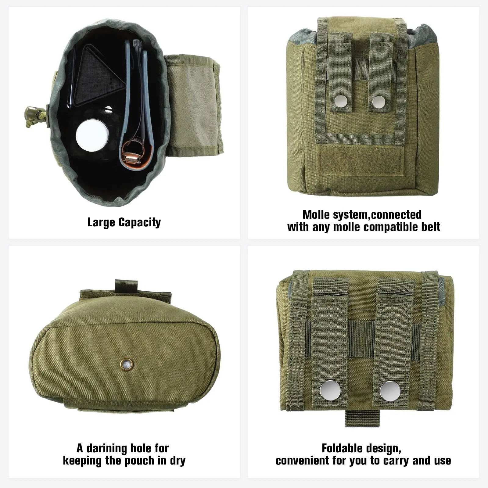 Bolsa táctica Molle con cordón plegable, cinturón ajustable, bolsa de cintura, bolsa de munición enrollable - imagen 4