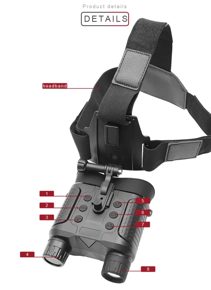 NV8160 Equipo de caza y acampada digital infrarrojo Binoculares de visión nocturna Pantalla de 2,7 pulgadas Montaje en cabeza Batería incorporada Recargable - imagen 5