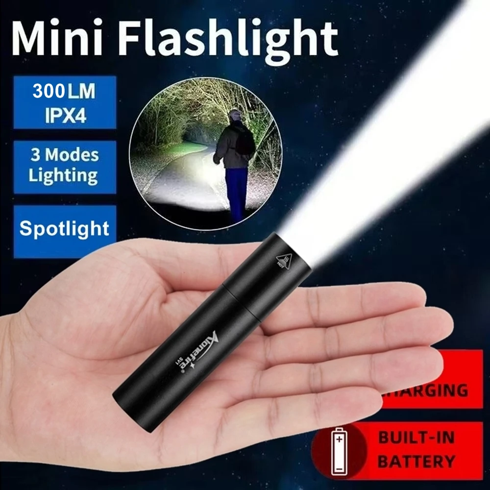 Mini linterna brillante recargable por Usb, luz de flash nocturna, iluminación brillante para exteriores, senderismo, Camping, trabajo en casa, lámpara de emergencia
