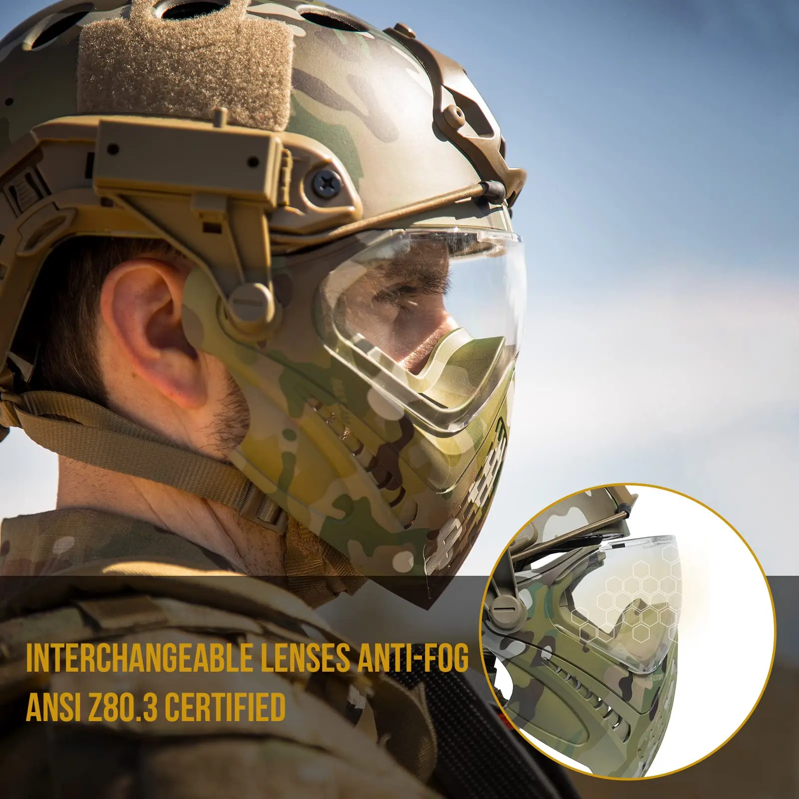 Casco táctico PJ, casco de Paintball Airsoft, casco protector integrado con máscara facial completa extraíble y gafas para juego CS - imagen 2