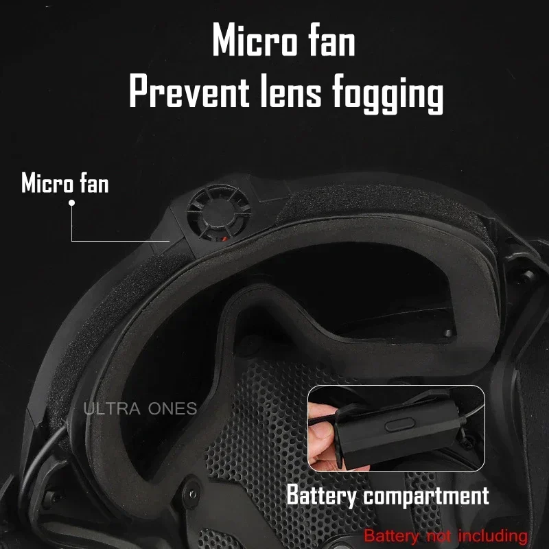 Juego de gafas de máscara táctica con microventilador, protección de cara completa Airsoft, máscara antiniebla desmontable para tiro de Paintball, juego de guerra CS - imagen 5