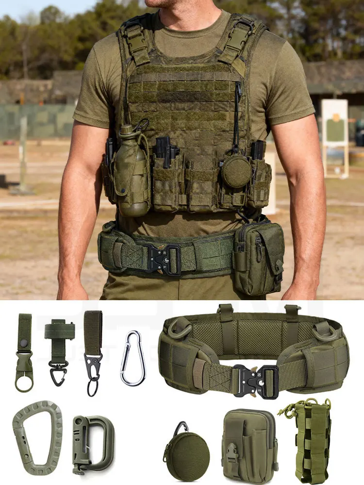 JSJM cinturón táctico de caza militar al aire libre de alta calidad, cinturón deportivo de nailon con Mini bolsa de herramientas + conjunto de cinturón de accesorios Molle EDC