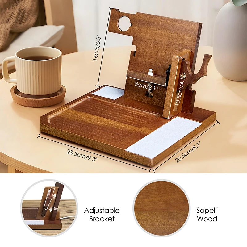 ONETIGRIS-estación de acoplamiento de madera para teléfono, organizador de mesita de noche, organizador de escritorio al lado de la cartera, bandeja de reloj, soporte con pistola, regalo para hombres - imagen 5