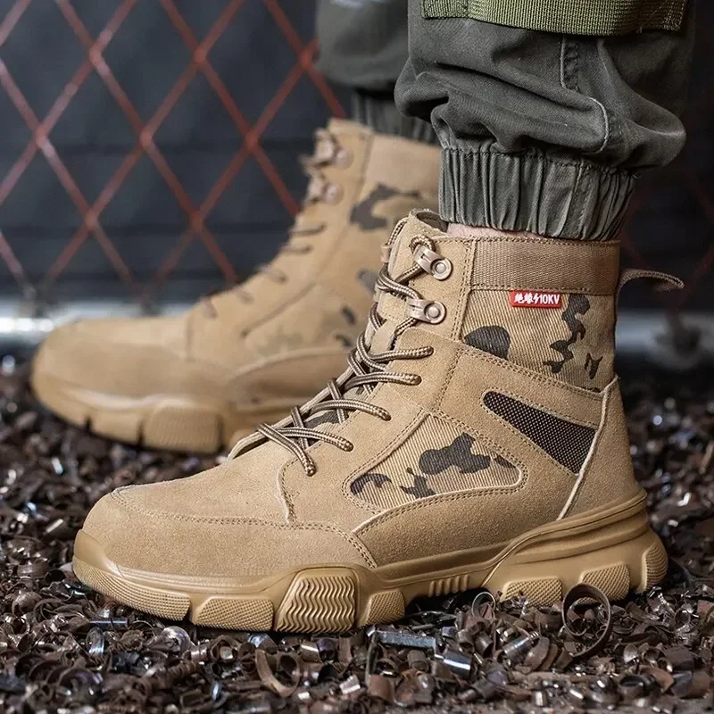 Botas de trabajo con punta de acero para hombre, zapatos de seguridad ANTIPERFORACIONES, botas de combate indestructibles para el desierto, protección para exteriores - imagen 4