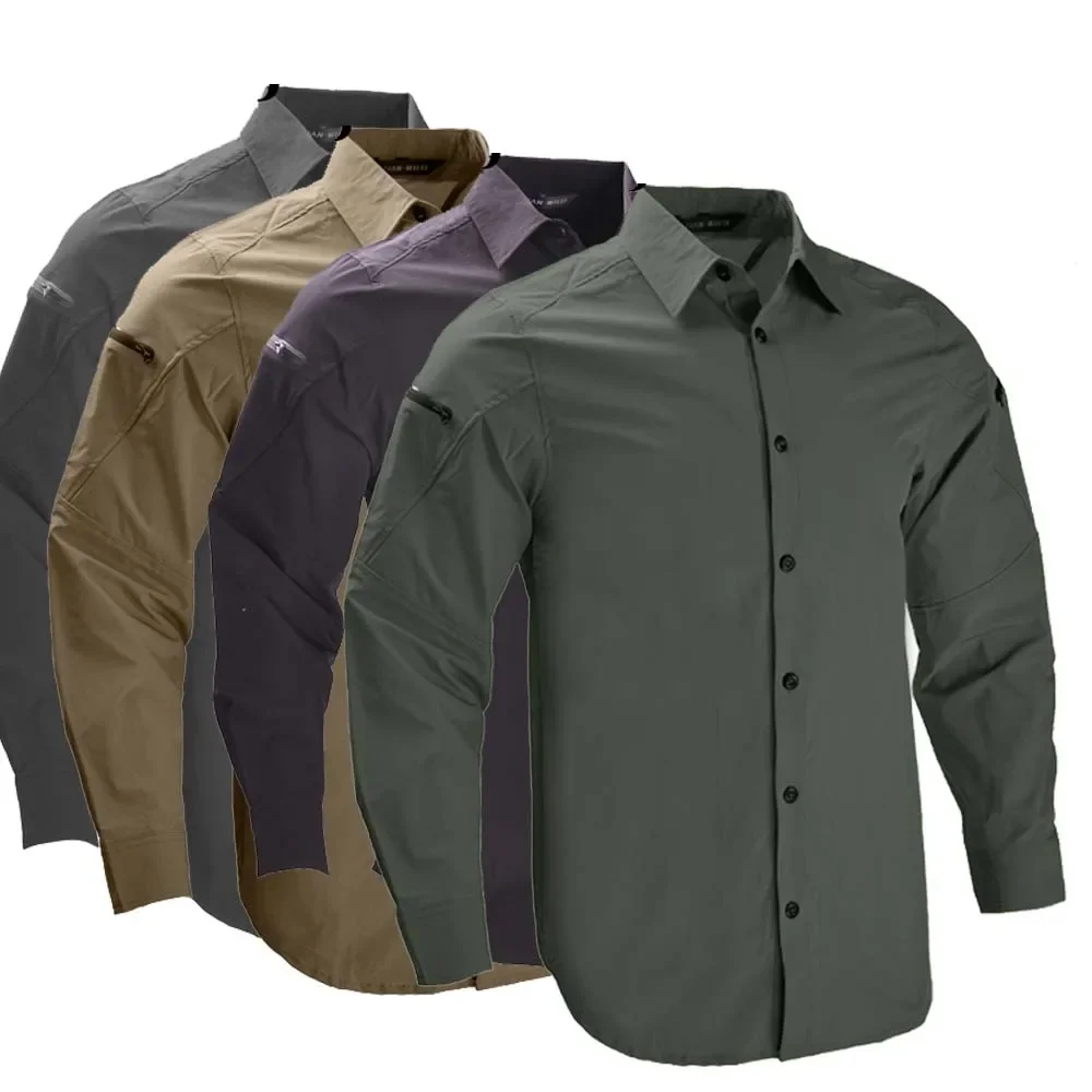 HAN WILD-Camiseta táctica con bolsillos y cremallera en el pecho para hombre, camisa protectora de manga larga de secado rápido para caza, Tops de trabajo al aire libre - imagen 2