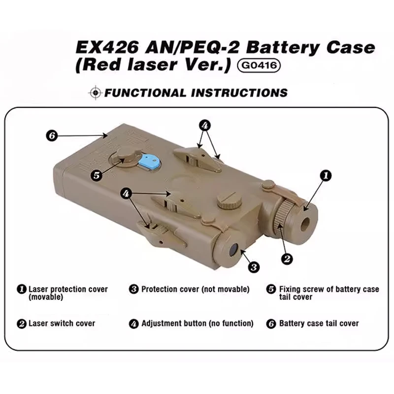 Element PEQ2 Diseño láser rojo Función láser táctica PEQ-2 Caja de batería de contorno frontal Material de nailon de riel de 20 mm - imagen 5