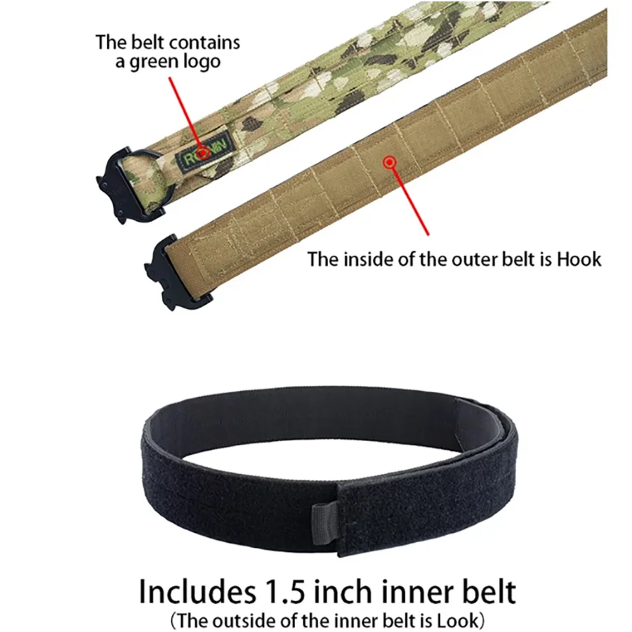 Cinturón de cintura ancha de 4,5 CM para exteriores CS, cinturón táctico Molle para caza con cinturón interior - imagen 2