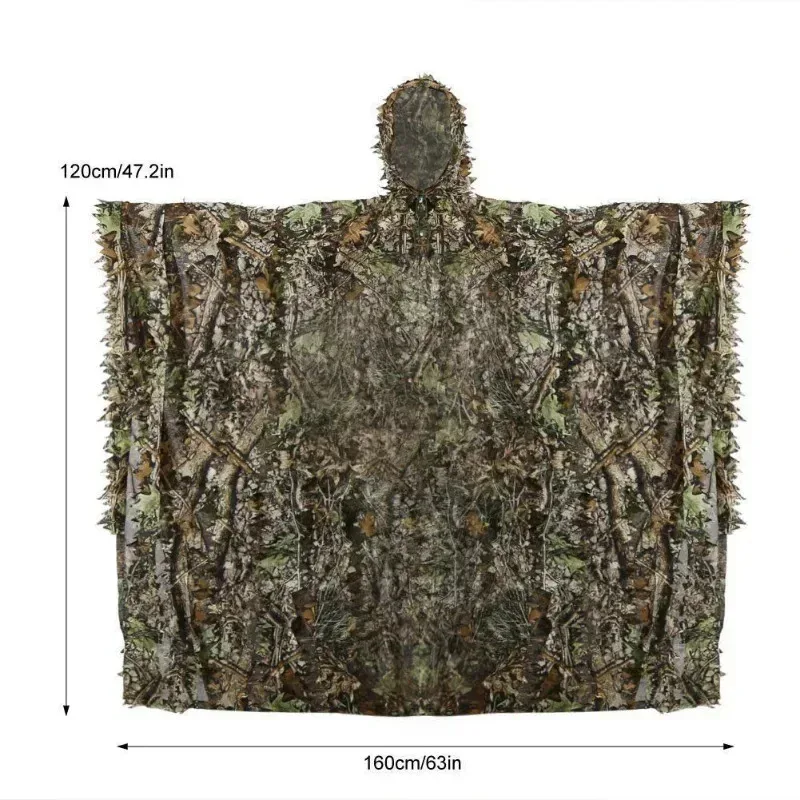 Ropa de caza táctica, Poncho de ropa de camuflaje Ghillie biónico de hoja de arce 3D - imagen 3