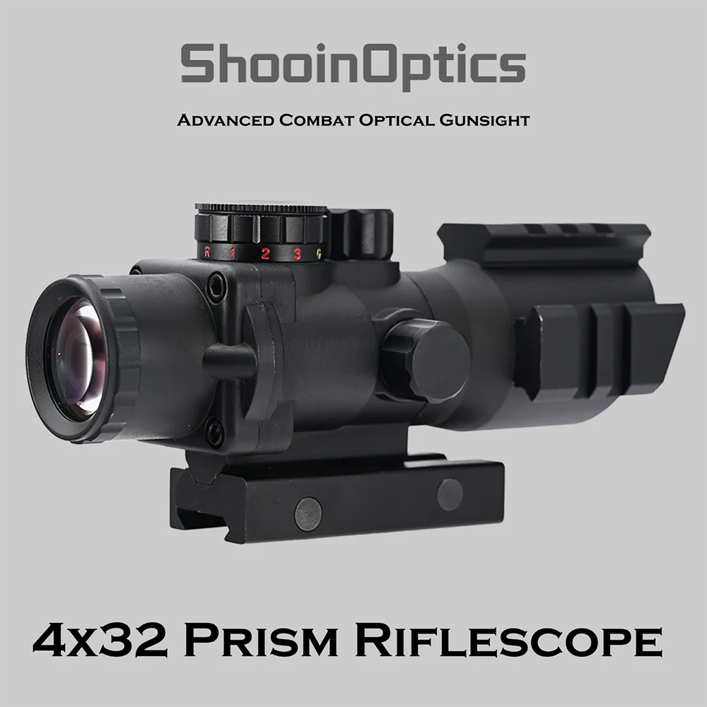 Shooin Optics-mira telescópica táctica con prisma 4x32, retícula iluminada para caza y tiro al objetivo - imagen 4
