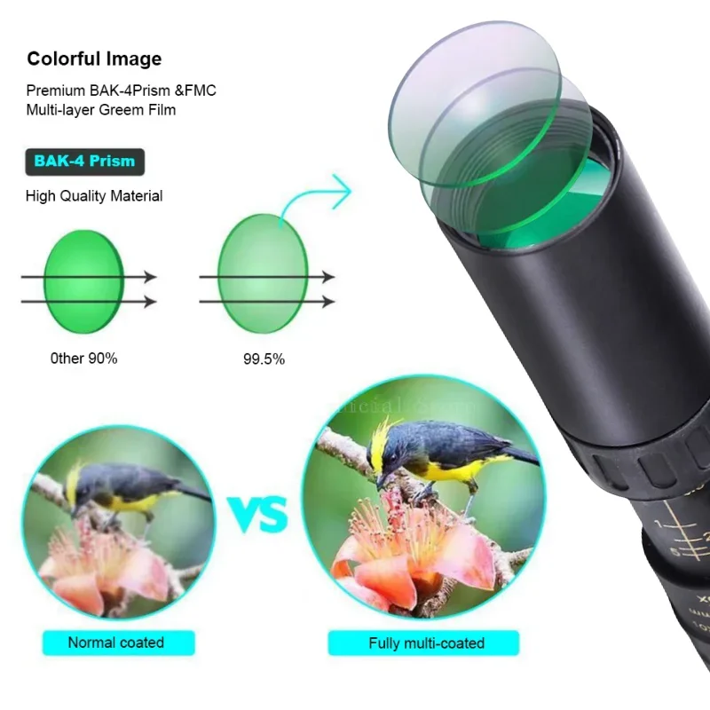 Telescopio Monocular profesional de largo alcance para caza y acampada, binoculares potentes portátiles HD 4K con Zoom 10-300x40, BAK4-Prisms - imagen 5