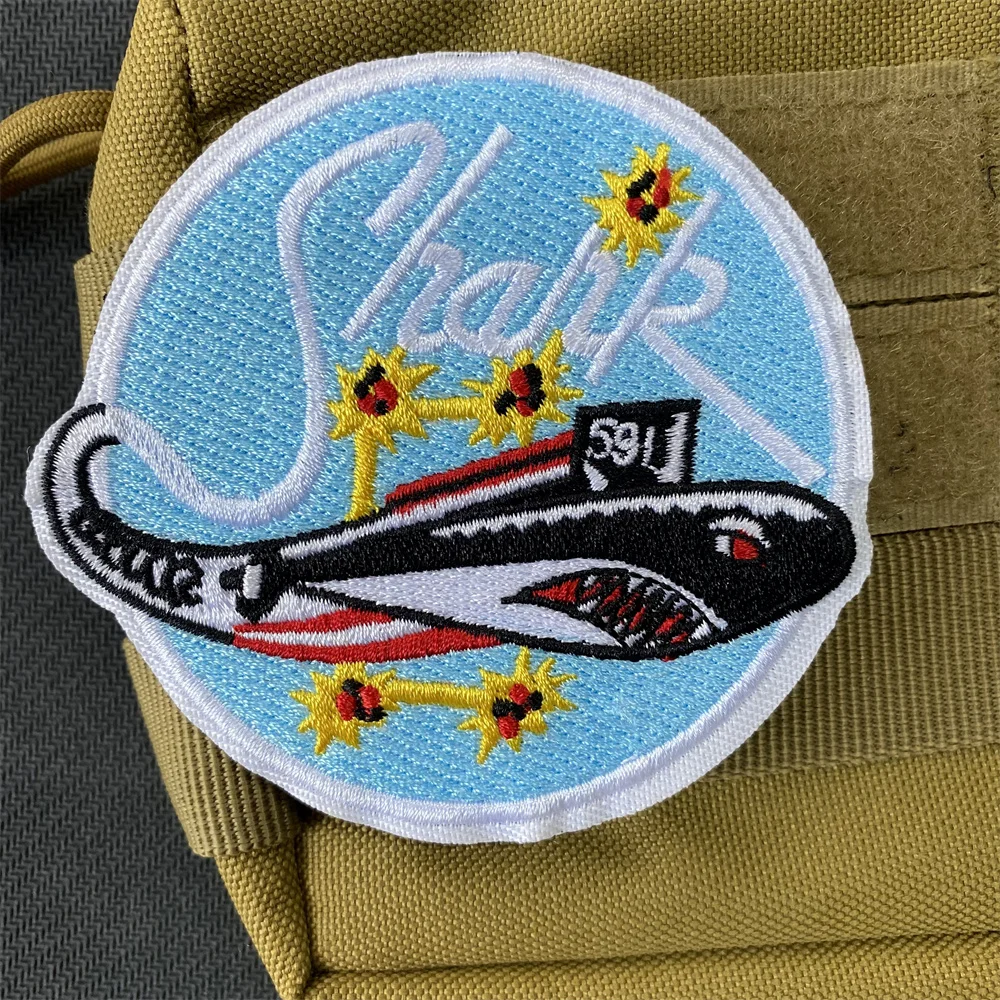 Parches bordados militares de USA Shark SSN 591 para ropa, Parche de submarino BC, gancho y bucle, mochila táctica, pegatina de insignia de moral - imagen 2