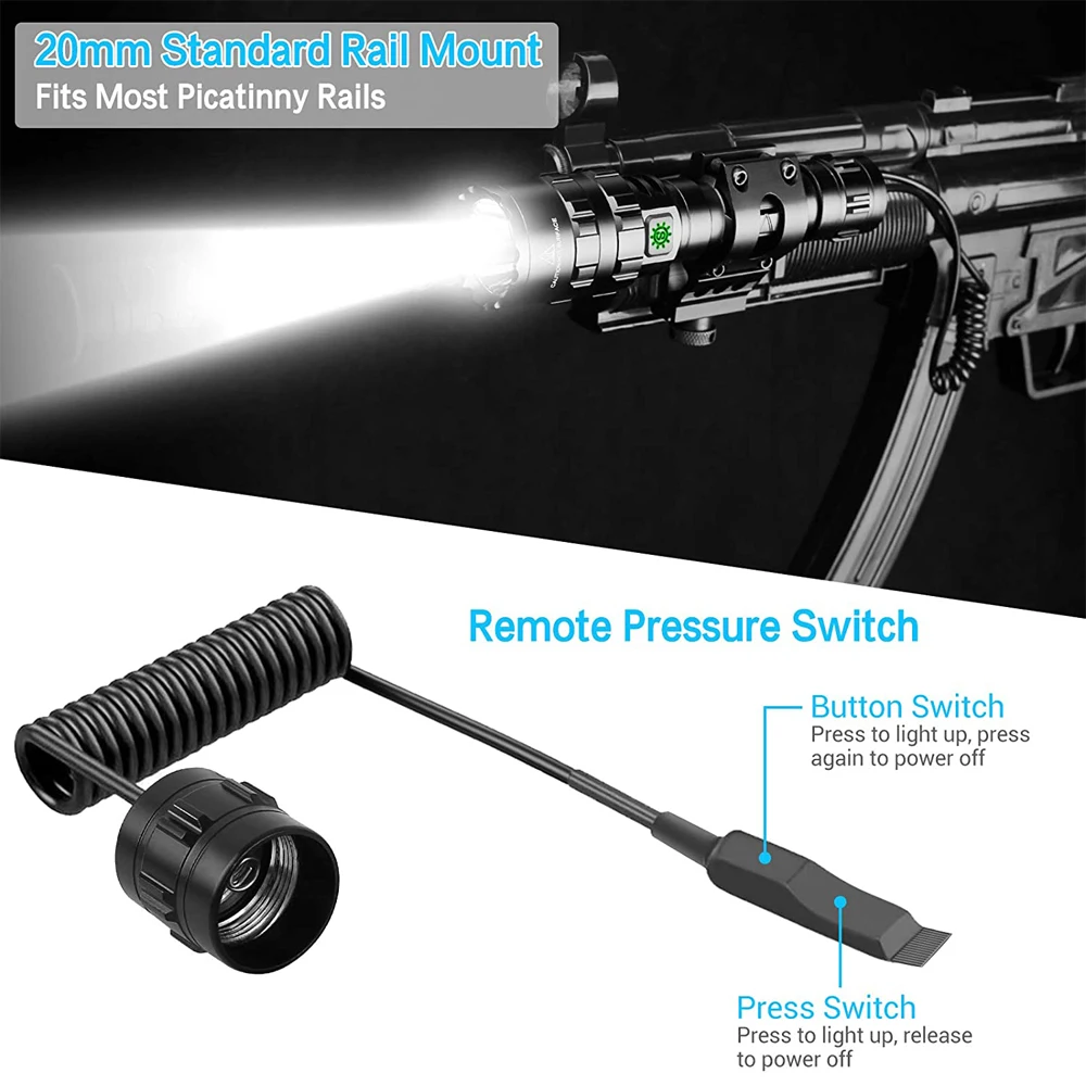 Linterna táctica de 1600 lúmenes, linterna recargable por USB, luz de caza impermeable con Clip, accesorios para pistola de tiro y caza - imagen 4