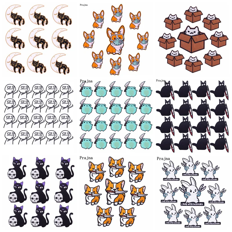 Prajna, 10 Uds., parches de gato para ropa, bonito bordado de dibujos animados, parche para planchar, pegatinas para ropa, apliques de oruga DIY, venta al por mayor - imagen 2