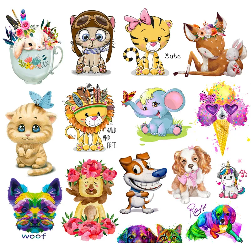 Parche de ropa de transferencia de calor de animales de dibujos animados DIY para ropa, apliques para camiseta, gato, perro, pegatinas térmicas para planchar - imagen 3