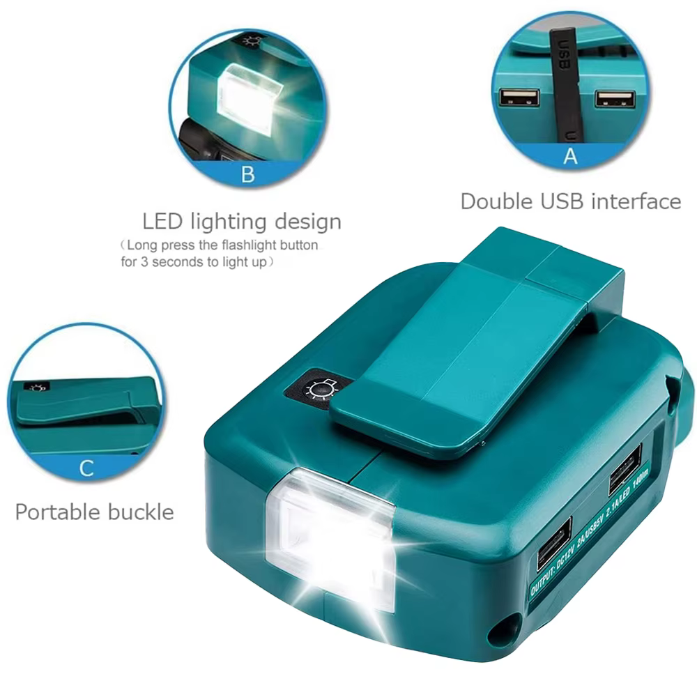 Adaptador foco LED Makita 18V con USB dual – Linterna trabajo - imagen 3