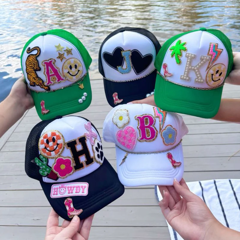 Diseña tus propias gorras de camionero con parche bordado DIY, parches de combinación gratis, gorra de béisbol para las cuatro estaciones, gorra con visera ajustable - imagen 3