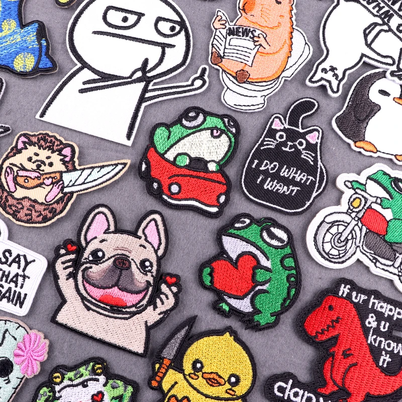 Parche bordado de cuchillo de pato/Rana, parches termoadhesivos para ropa, Parche de Animal de Hip Hop