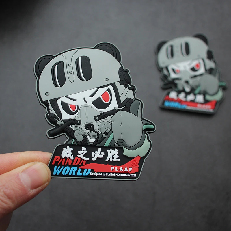 Parches de PVC versión Q Panda Pilot Fighter, llegados en PLAAF, tácticas de goma 3D de forma segura para bolsa, ropa, chaleco, decoración DIY - imagen 4