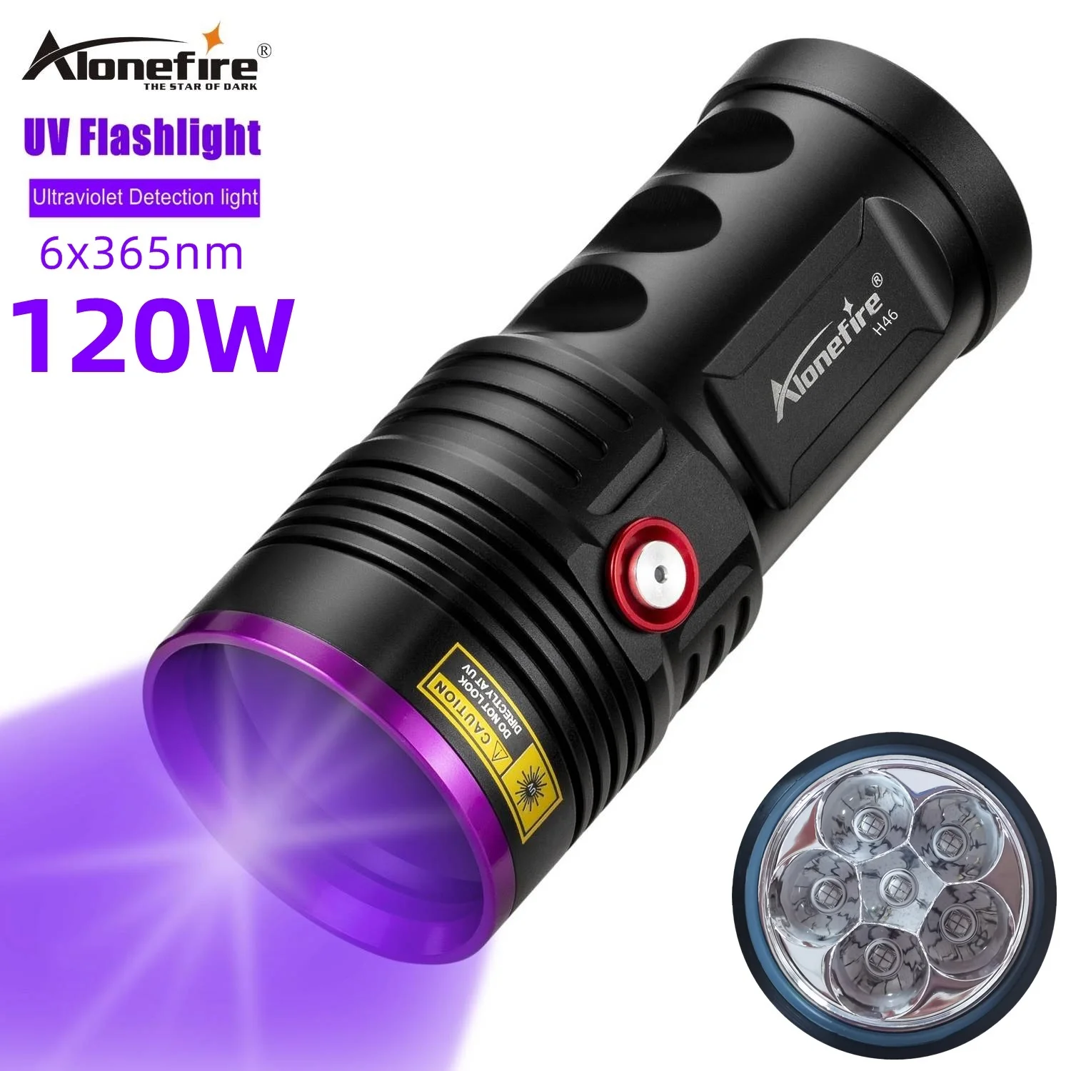 Potente linterna ultravioleta UV de 120W, 6x365nm, recargable por USB, luz negra, curado, minério de dinero, Detector fluorescente de escorpión