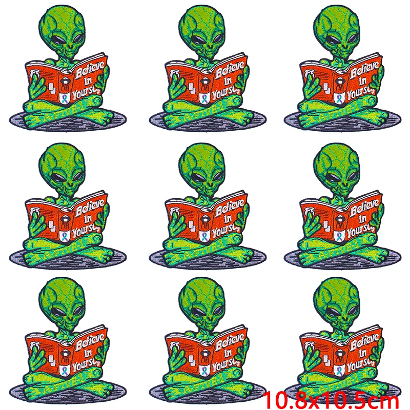 Parches bordados de Alien para ropa, parches termoadhesivos para planchar en la mochila, 10 unidades por lote - imagen 3