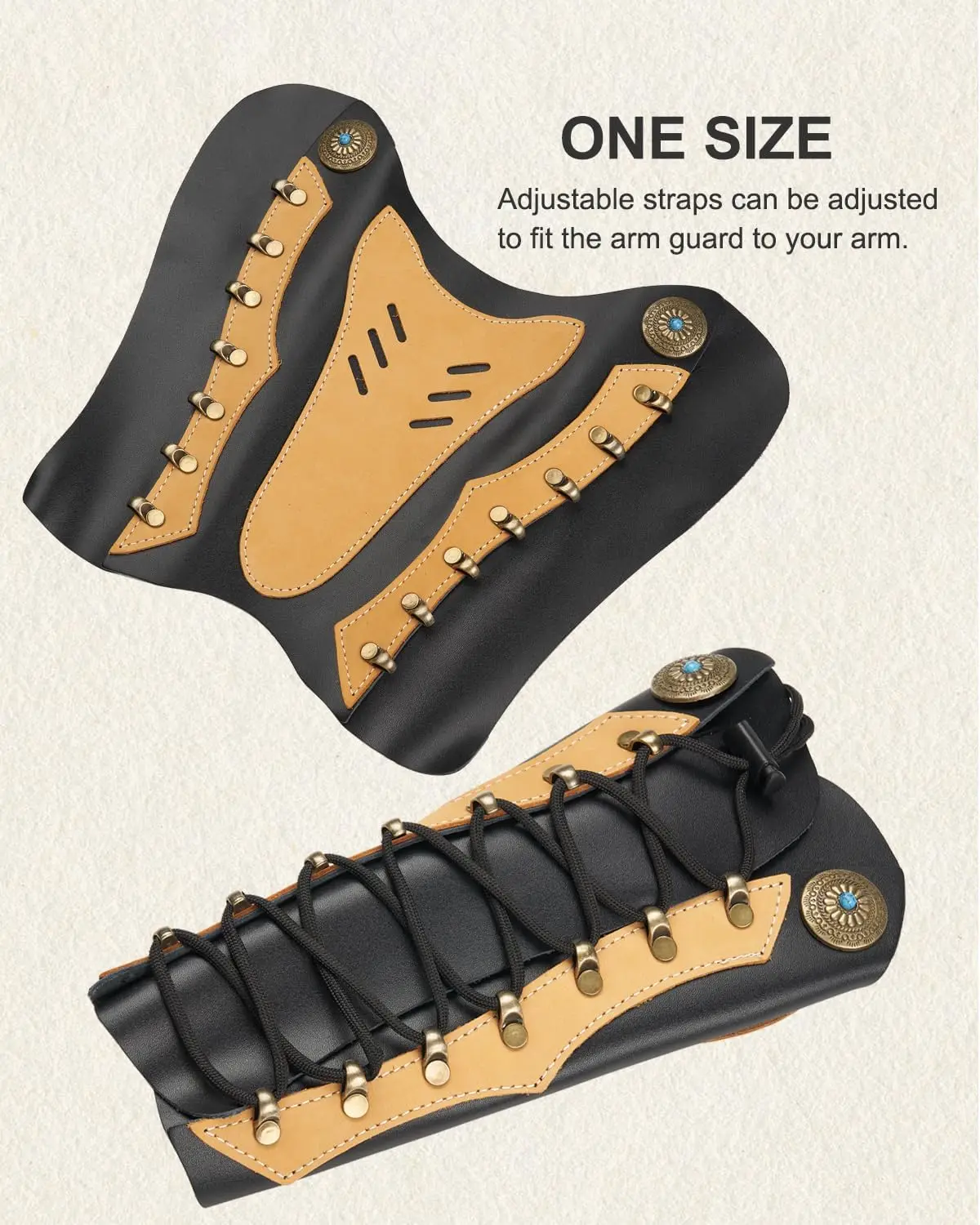 Protectores de brazo de cuero de vaca hechos a mano, guante de tiro de mano con lazo, ajustable para caza, Protector de brazo, guantelete, brazalete Unisex - imagen 3