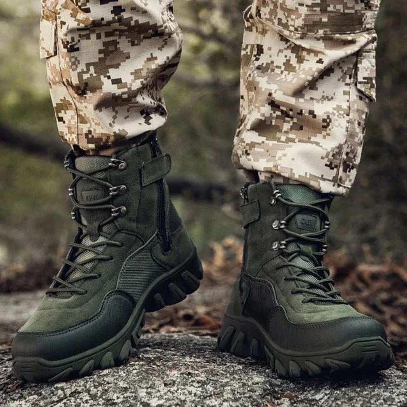 Botas de camuflaje con cordones para Hombre, zapatos tácticos de combate al aire libre, entrenamiento de senderismo, cabeza redonda - imagen 2
