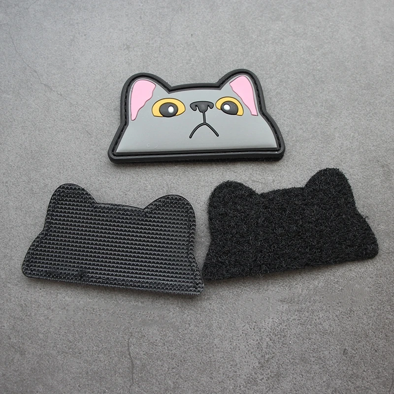 Bonito brazalete de goma táctico de PVC, Parche de gato negro, blanco y gris, diadema rosa para ropa, mochila, casco, MARO, insignia decorativa DIY - imagen 3