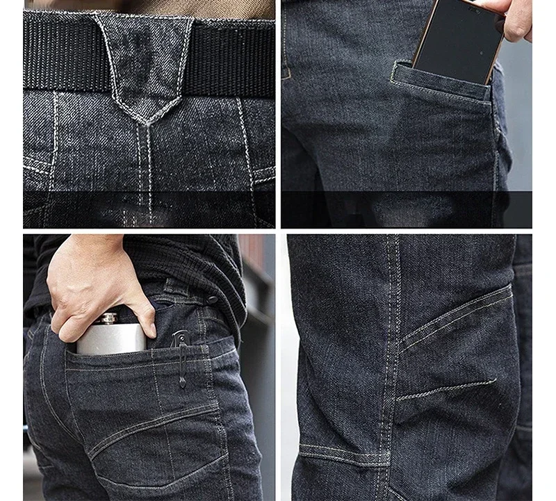 Pantalones vaqueros Cargo tácticos para hombre, pantalón de trabajo para deportes al aire libre, elásticos, rectos, resistentes al desgaste, multibolsillo, combate militar - imagen 5
