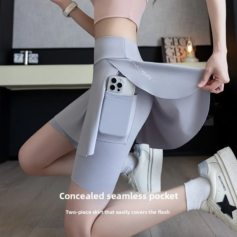 Minifalda deportiva de verano para mujer, pantalones cortos de tenis y Yoga con bolsillos, faldas de media longitud adelgazantes con estampado de tiburones para ciclismo - imagen 3