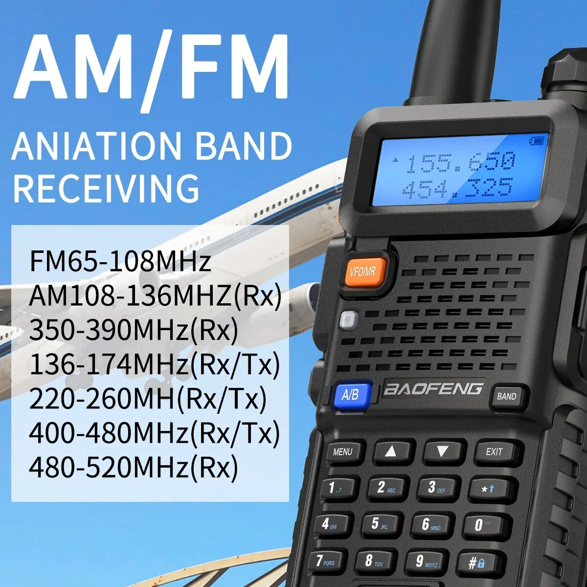 Baofeng UV 5RX Walkie Talkie banda aérea frecuencia de copia inalámbrica Radio bidireccional seis bandas UV-5RX de largo alcance PRO MAX UV K5 M 5R - imagen 2