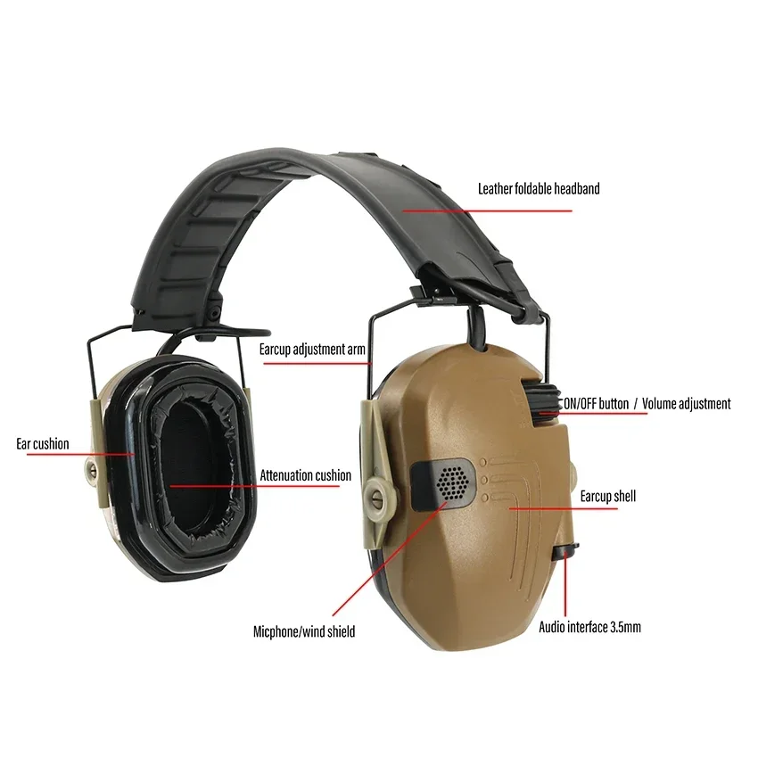 Auriculares de caza Airsoft con nueva diadema, extraíbles para rango de tiro, almohadillas para los oídos de Gel de silicona, plegables - imagen 3
