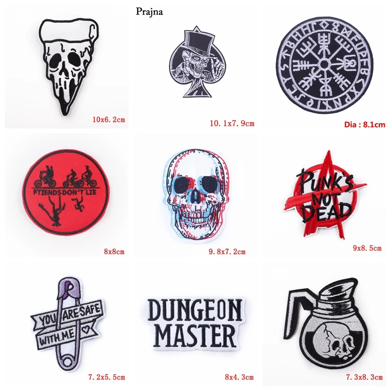 Prajna-Parches para planchar en la ropa, calaveras Punk con letras de cuchillo, 10 piezas - imagen 3