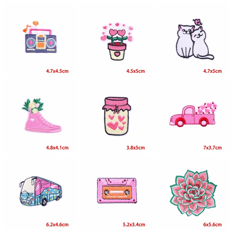 Parches bordados de flores Datura para ropa, cinta de coche de 10 piezas, estilo rosa de dibujos animados, parches para planchar para ropa, bricolaje - imagen 3