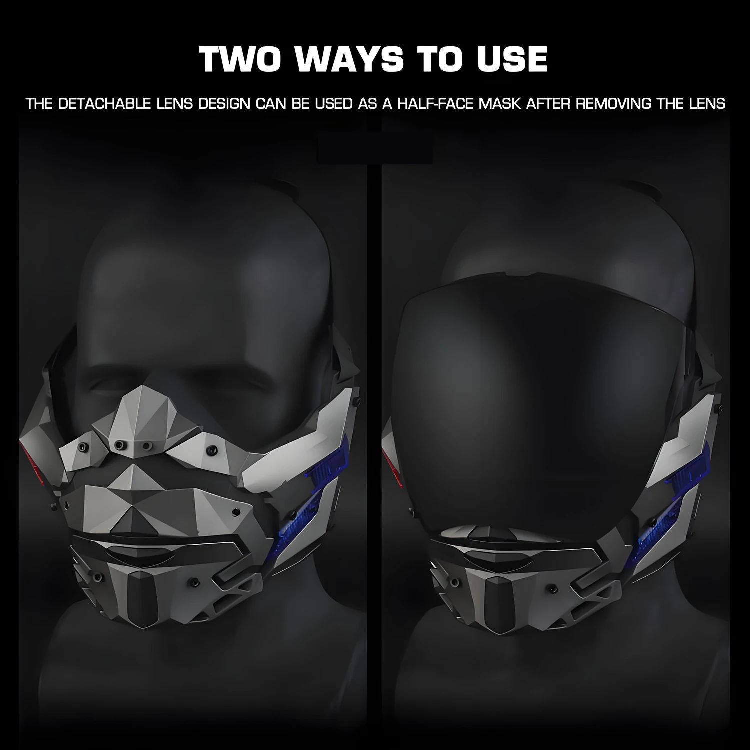 Máscara de noche Máscara táctica LED con 4 modos de luz, lente antivaho y desmontable para Airsoft Cosplay PMC