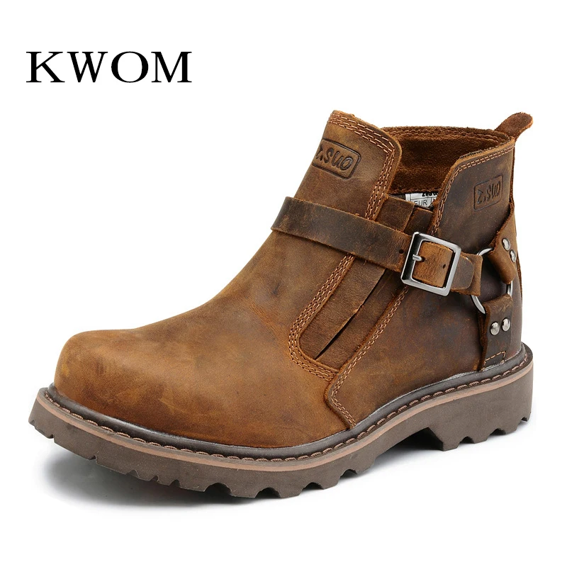 KOWM-zapatos de senderismo para hombre y mujer, calzado táctico impermeable de cuero, botas de caza, zapatillas de acampada en el desierto, zapatos casuales al tobillo - imagen 3