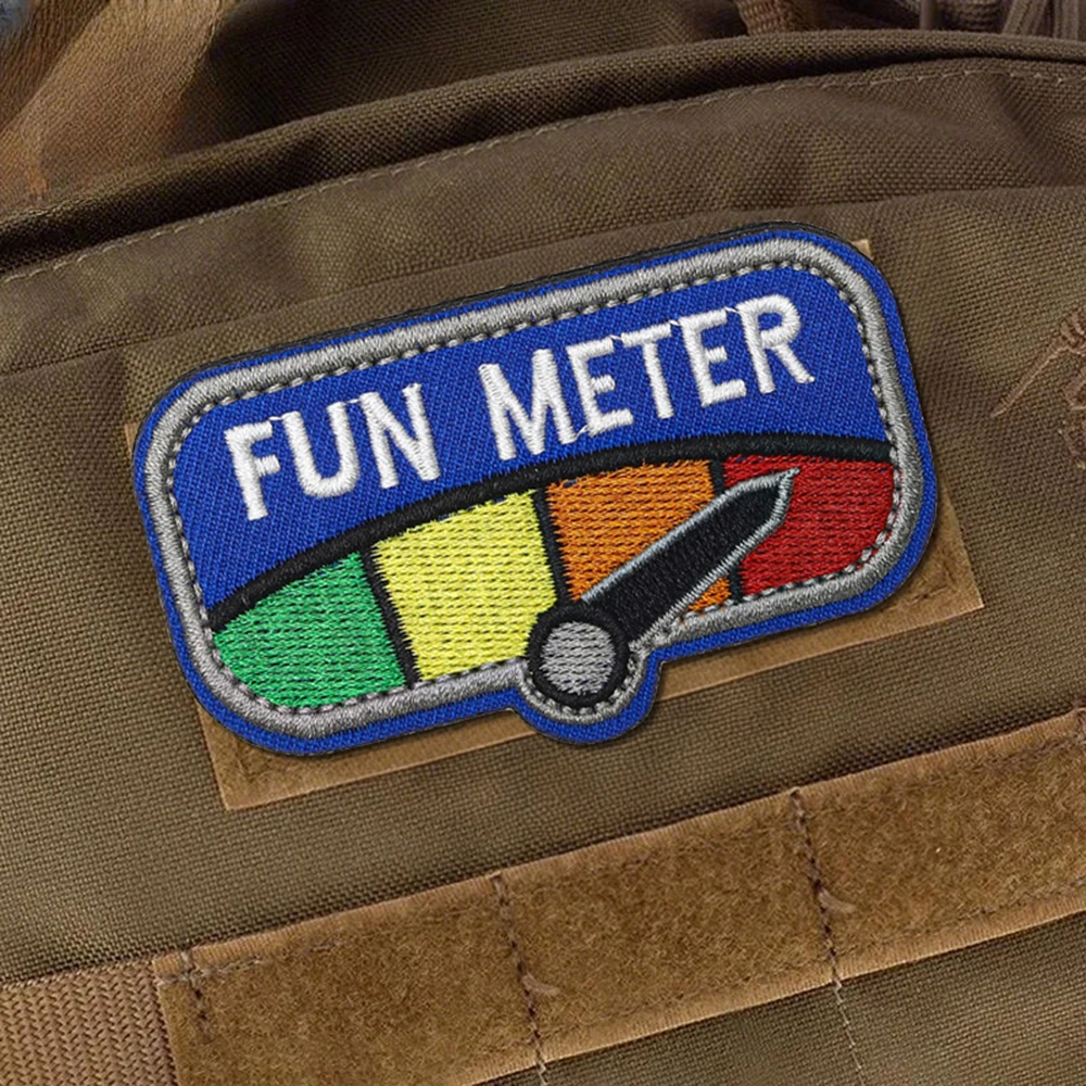 FUN METER Meme Tactical Velcros Patch Hook&Loop Fastener Military Embroidered Patches Morale Badge for Molle Backpack