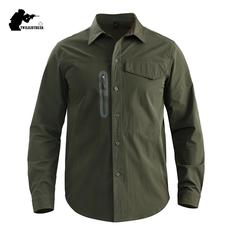 Camisa elástica para hombre, camisa de secado rápido con múltiples bolsillos, alta calidad, ropa informal, AF54 - imagen 2