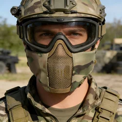 Máscara táctica de media cara de malla metálica, máscara protectora transpirable para entrenamiento de caza, máscaras de combate de tiro Militar Airsoft Paintball