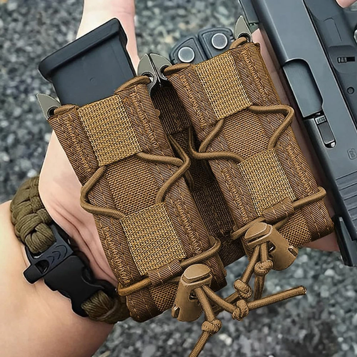 Bolsa doble para revistas de 9mm, bolsa táctica Molle individual para revistas, bolsas magnéticas de doble capa, soporte Universal para cartuchos para caza