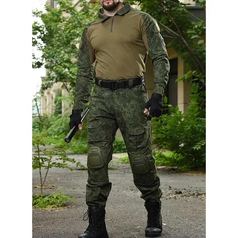 Conjuntos tácticos de camuflaje RU para hombre, camisetas de manga larga transpirables para exteriores + pantalón Cargo recto con múltiples bolsillos, traje de entrenamiento y combate, 2 uds. - imagen 5
