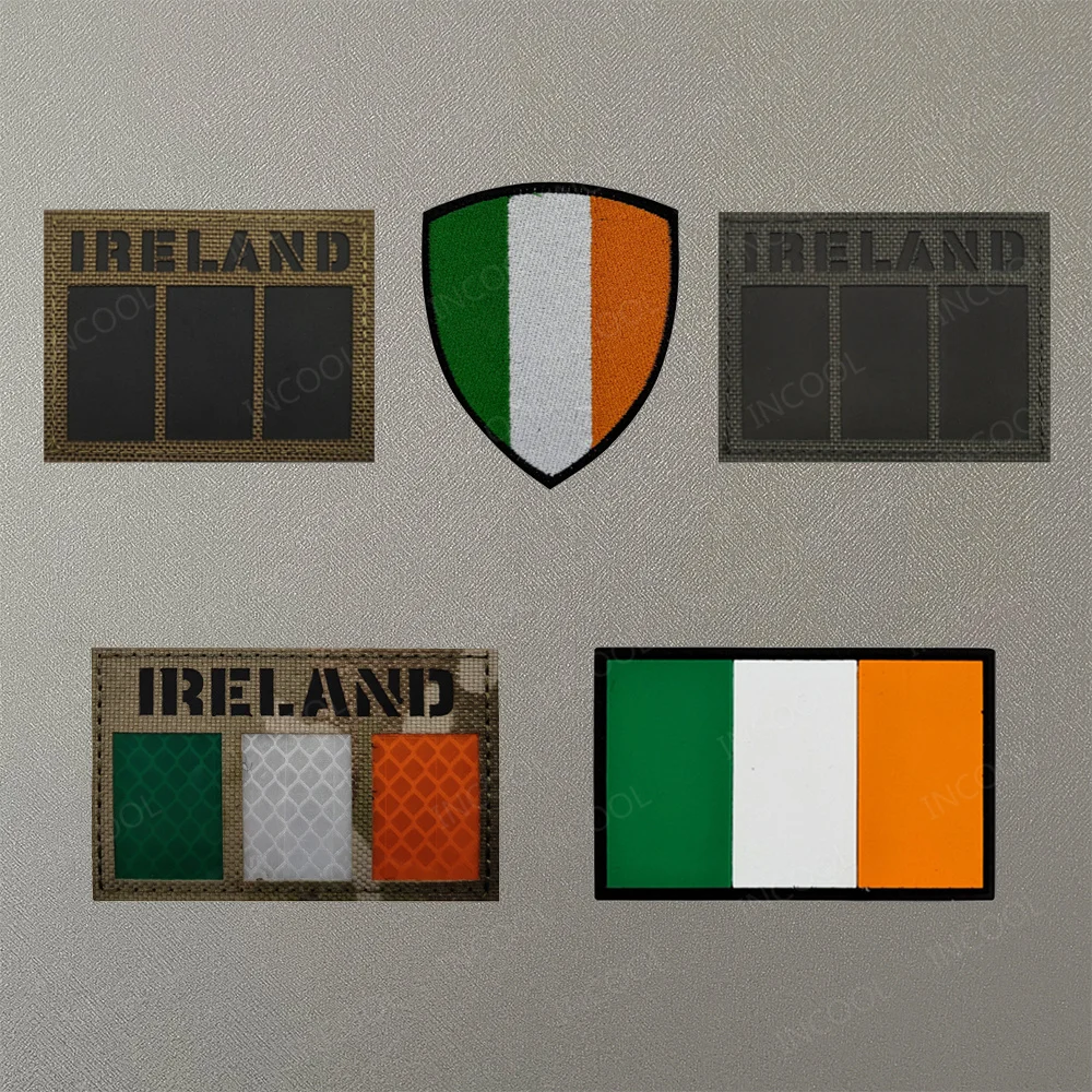 Parches reflectantes de bandera de Irlanda infrarroja, goma de PVC, banderas bordadas irlandesas, apliques, brazalete, parche de trébol para chaqueta, bolsa, gorra
