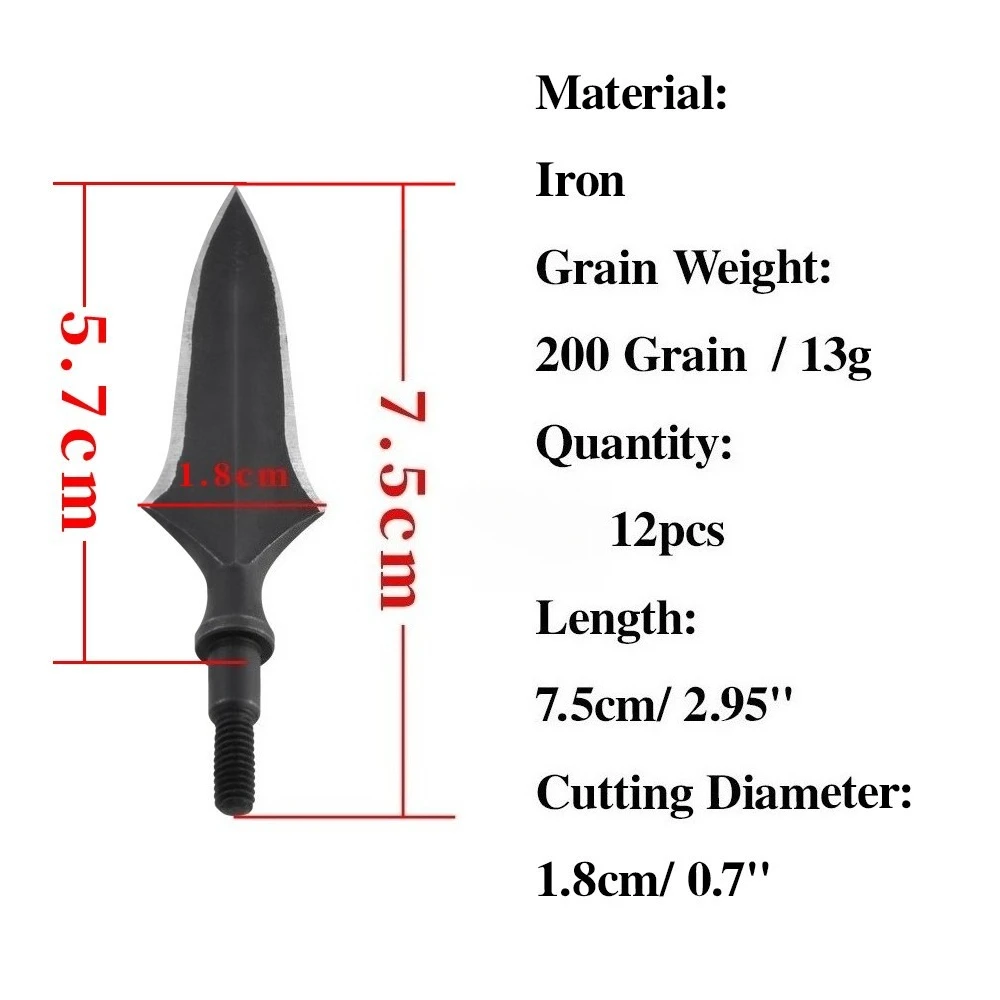 12 Uds. Puntas anchas de tiro con arco, puntas de flecha de Metal de acero de grano 200 para arco recurvo compuesto de objetivo, accesorios de caza para tiro al aire libre - imagen 2