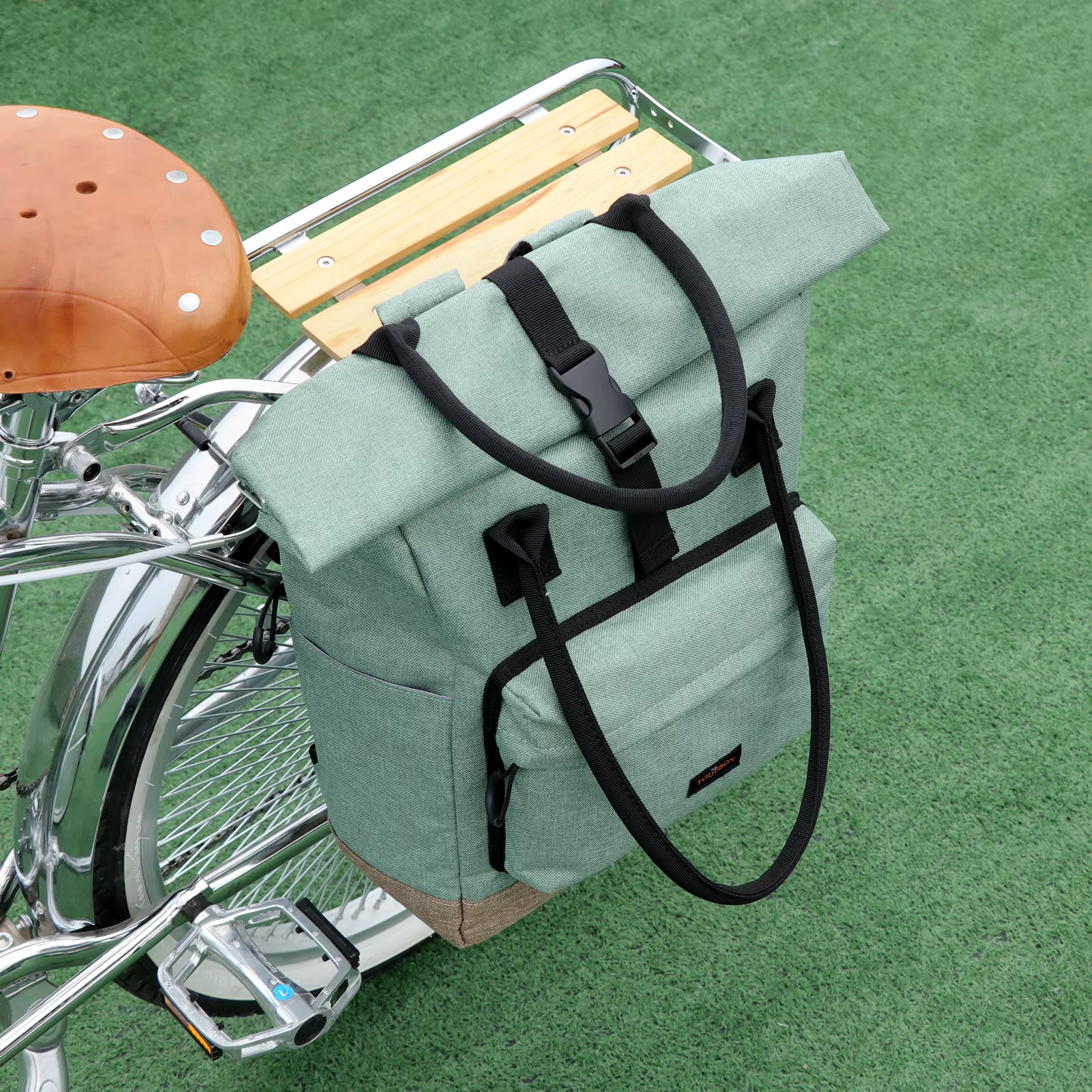 Tourbon-Bolso de hombro de nailon para bicicleta, bolsa Retro enrollable con Clip, para compras, escuela, ciudad - imagen 5