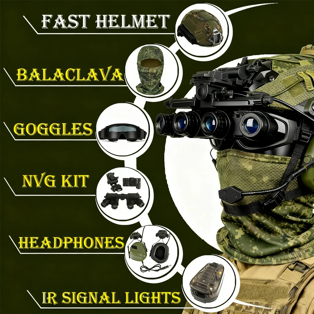 Juego de casco táctico ruso EMR 8 en 1 con auriculares de comunicación, gafas modelo NVG, luz de señal IR, equipo de caza al aire libre