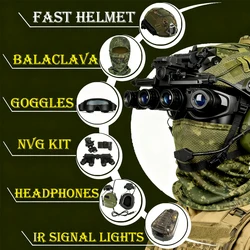 EMR Casco táctico 8 en 1 con auriculares, gafas NVG y luz IR
