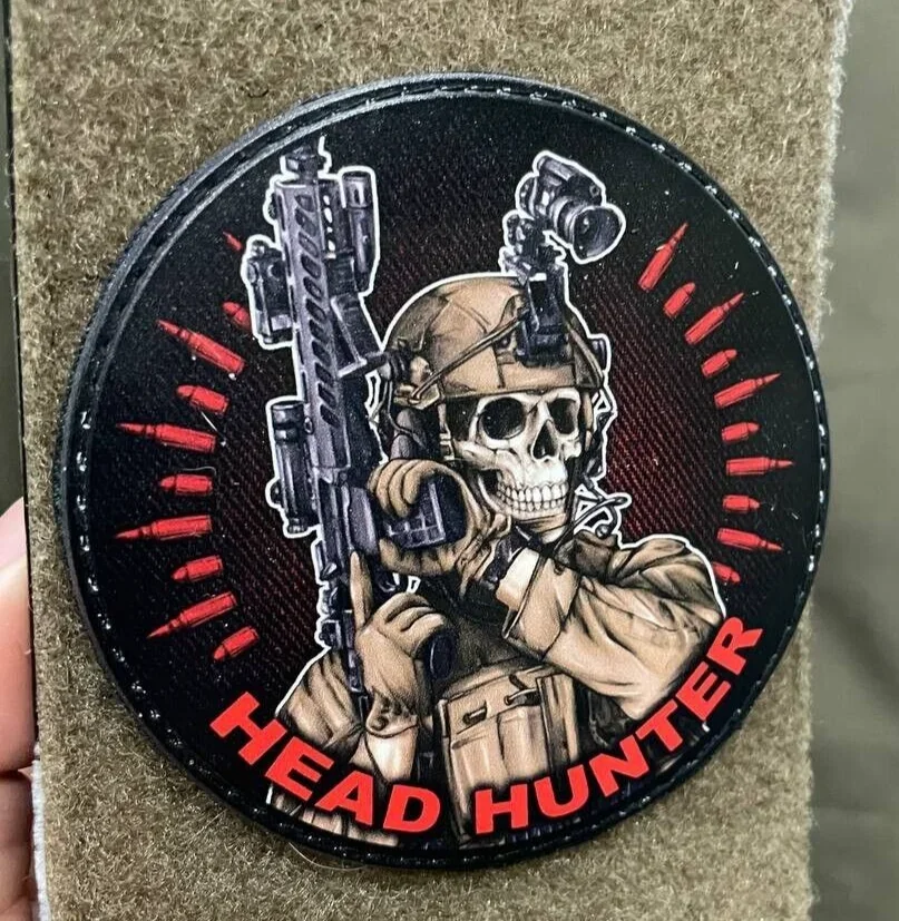 Head Hunter-parche estampado de PU, insignia militar de esqueleto, oficial, gancho y bucle, visión nocturna, Calavera, moral, brazalete, pegatina para mochila - imagen 3