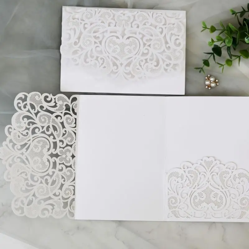 50Pcs Folding Wedding Invitations Hollowed Out Lace Paper Invitation for Wedding Engagement Festival Celebration K1KF - imagen 4