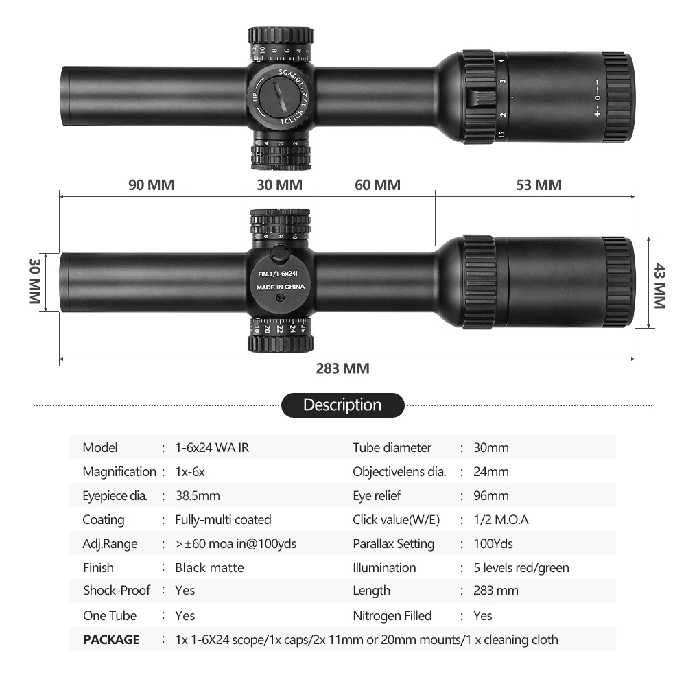 SPINA Optics-mira telescópica compacta para caza, mira telescópica compacta con montaje Dual QD, iluminada en rojo y verde para Tiro Táctico al aire libre, 1-6x24 IR - imagen 3